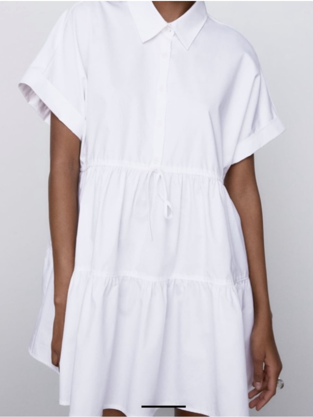 NWOT Zara 100% Cotton Tiered Babydoll Collared Preppy Coastal Shirt Dress Sz S